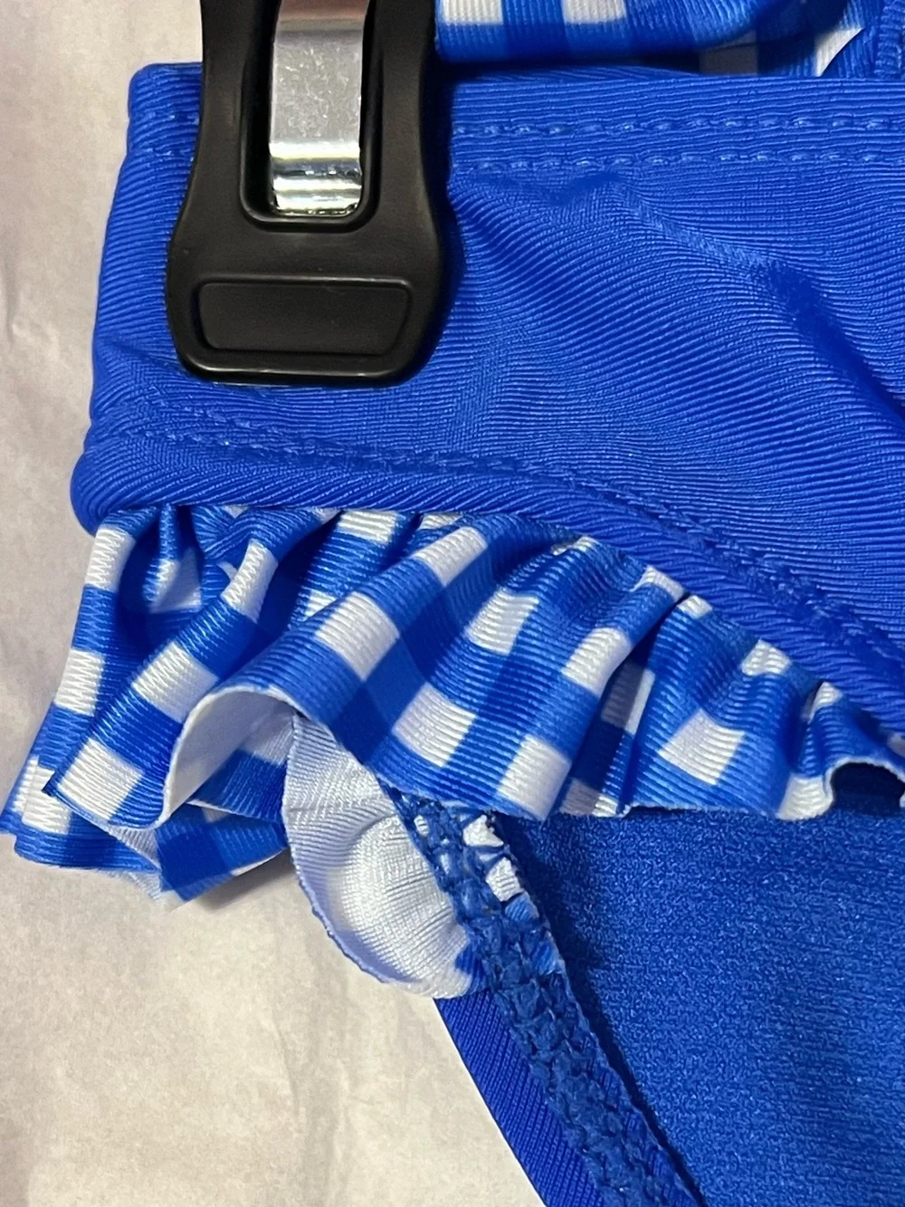 NWT Girls Blue Gingham Ruffle Tankini Swimsuit 2 Piece UPF 50+ Size 14/16
